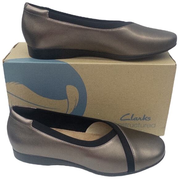 Clarks Un Darcey Ease Pebble Metallic Leather Ballet Flats 7.5 Women's - Picture 1 of 7